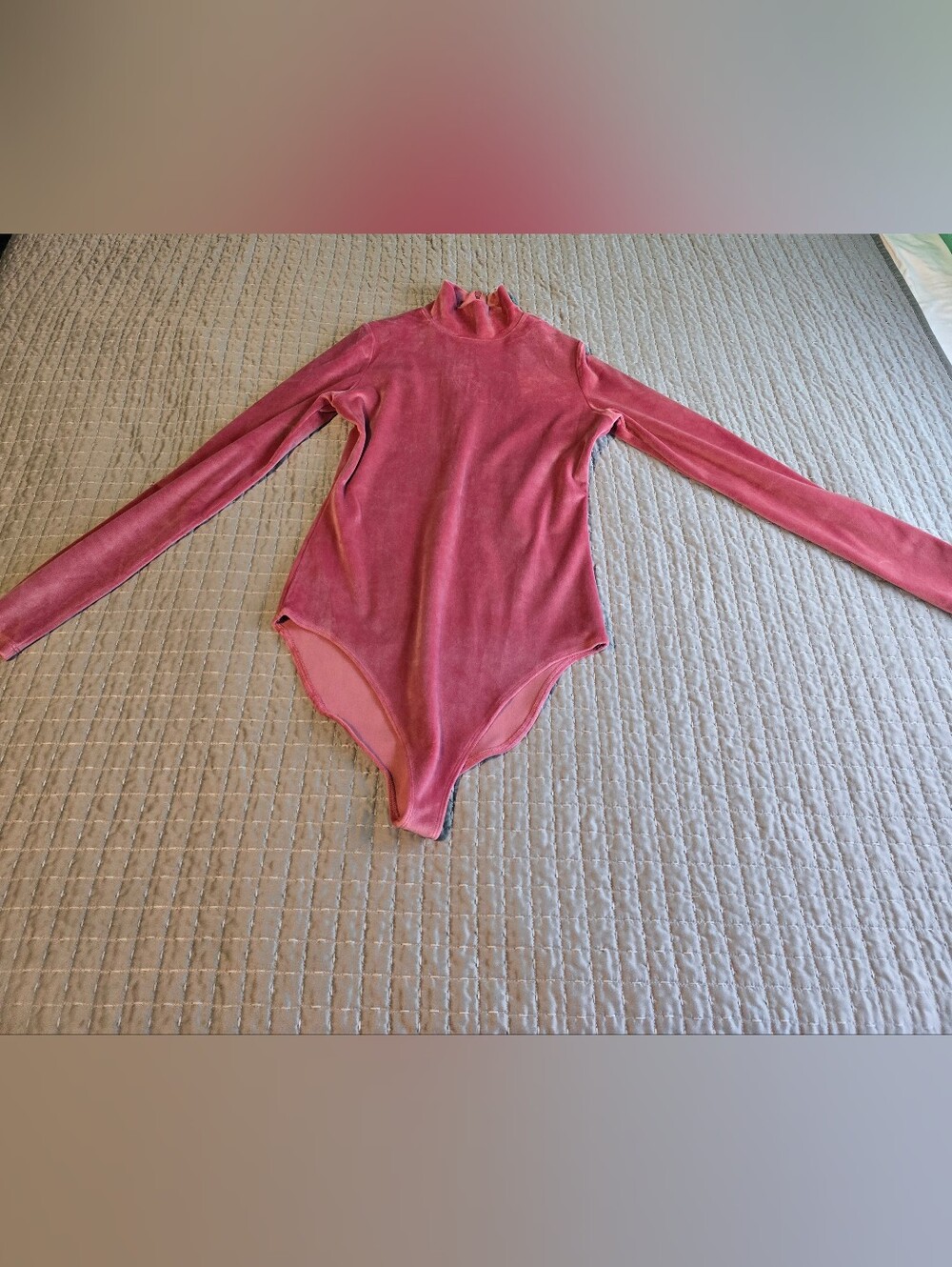 Long Sleeve Velvet One-Piece Bodysuit - Pink